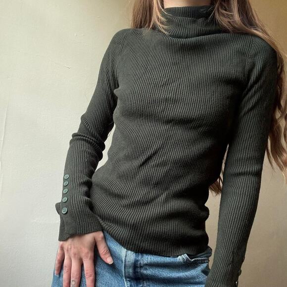 Maeve Anthropologie Dark Green Turtleneck Long Sleeve Shirt XXS - Picture 1 of 3